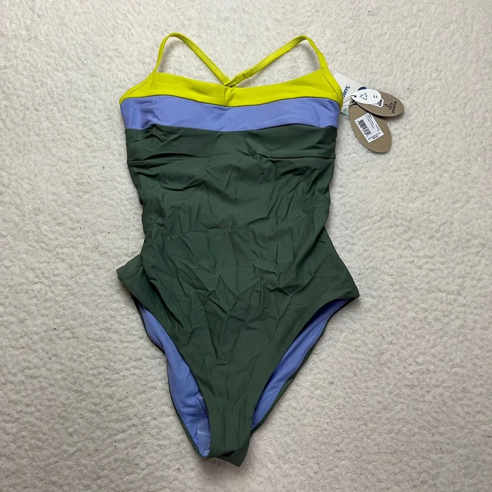 Prana One Piece Womens XS Army Green Lurisia Colorblock Swimsuit 1969271 UPF 50+